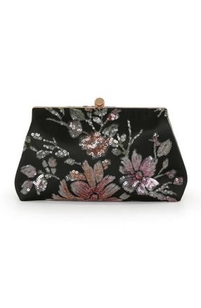 Badgley Mischka Lyric Sequin Floral Satin Top Handle in Black Multi at Nordstrom, Size Large