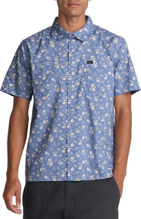 Rvca Breezy Floral Short Sleeve Button-Up Shirt in Vintage Blue at Nordstrom, Size Xx-Large