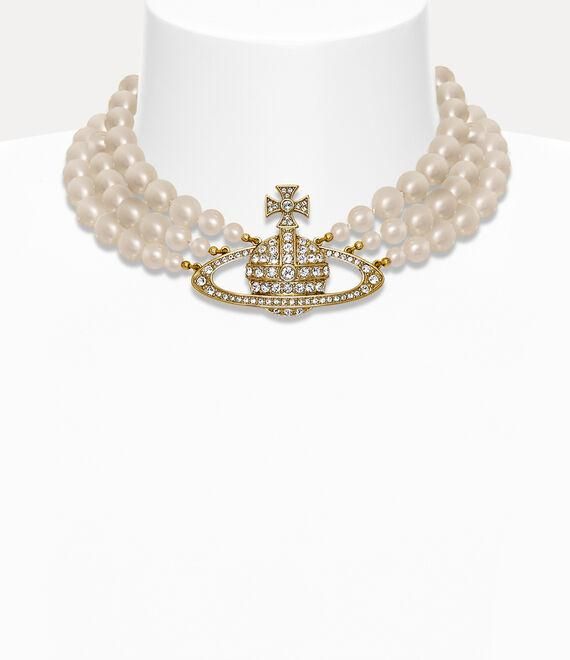 Three Row Pearl Bas Relief Choker Gold Swarovski Pearls Women