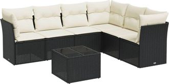 vidaXL Vidaxl - Set De Comedor De Jard&iacute;n 7 Pzas Y Cojines Rat&aacute;n Sint&eacute;tico Negro