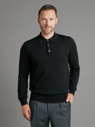 Oliver Brown Fine Merino Long Sleeve Polo Shirt - Black