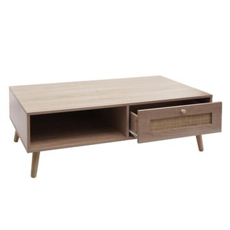 Hhg Mesa De Centro Hhg 212, Mesa De Sal&oacute;n Mesa Auxiliar Mesa De Sof&aacute;, Caj&oacute;n Kubu Rat&aacute;n Madera Melamina, 37x110x59cm Aspecto Roble