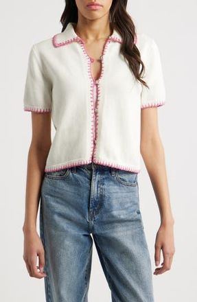Rails Maliah Blanket Stitch Cotton Polo Sweater in Ivory Hibiscus at Nordstrom Rack, Size Xx-Small