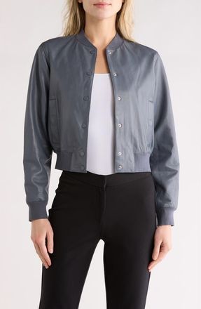 AllSaints Riley Leather Bomber Jacket in Turbulence Grey at Nordstrom Rack, Size 10 Us / 14 Uk