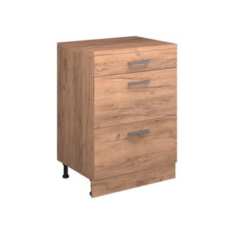 Vicco Armario De Cocina Para Techo Inclinado R-line, Roble Dorado, 60 Cm Sin Inclinaci&oacute;n Con 3 Cajones, Vicco
