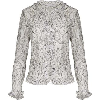 Anne Fontaine Womens Giana White And Black Sheer Top in Black/white at Nordstrom, Size 44 Eu
