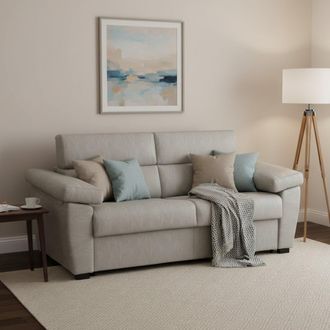 Dmora Sof&aacute; Cama 3 Plazas Trino, Desenfundable, Con Almacenaje Made In Italy, Lavable, 225x95 Cm Beige