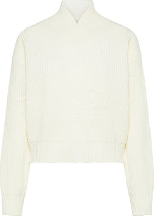 Cruna Ribbed Knit Sweater with Mock Neck and Chevron Pattern