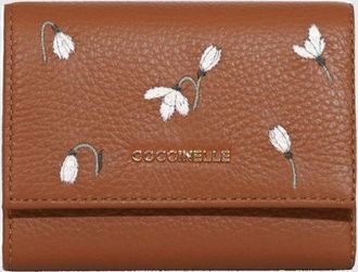 Coccinelle Portafoglio Tri-Fold in pelle martellata con ricamo floreale