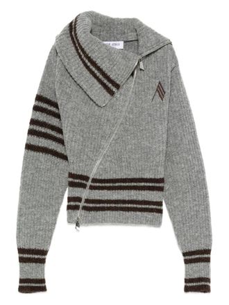 The Attico Striped Cardigan With Asymmetrical Zip Closure