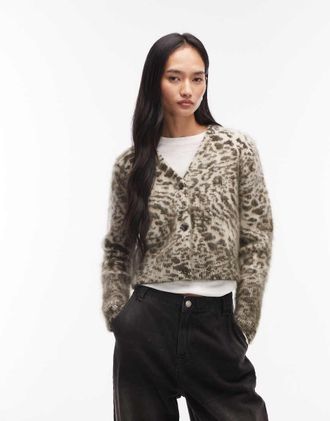 AllSaints Wick Amur - Cardigan beige con stampa animalier-Verde