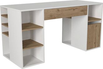 Vente-Unique Scrivania Con Vani Portaoggetti Bianco E Naturale - Melava