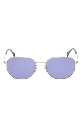 Rag & Bone 53mm Geometric Sunglasses in Silver /Navy Horn /Blue at Nordstrom