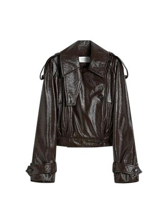 Sportmax Sportmax korte trenchcoat met patenteffect Runway Coffee