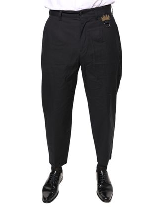 Dolce & Gabbana Mens Relaxedfit Trousers Crown Detail - Black Cotton - Size EU 46 (Mens)