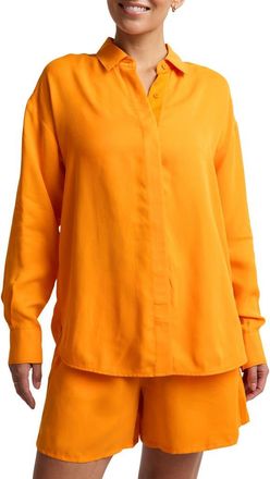 Beyond Yoga Sunkissed Cupro Button Down Shirt in Bright Citrus at Nordstrom, Size X-Small