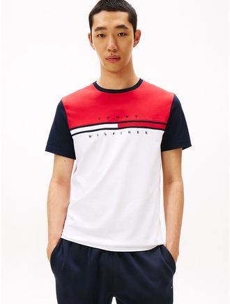 Tommy Hilfiger Mens Colorblock Flag Stripe Logo T-Shirt - White - XXL