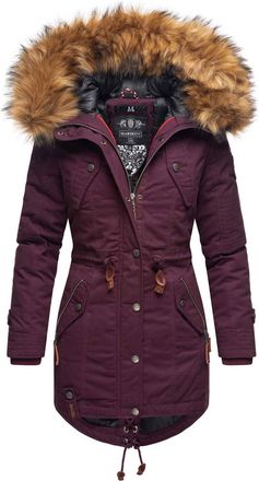 Marikoo dames winterjas met afneembare imitatiebontkraag & taillekoord