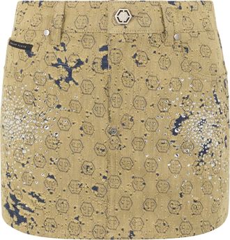 Philipp Plein Jacquard Mini Skirt Monogram Crystal