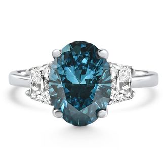 Pompeii3 3.63Ct Blue Oval & Trapezoid Diamond Engagement Ring 14k White Gold Lab Grown Size: 6.5