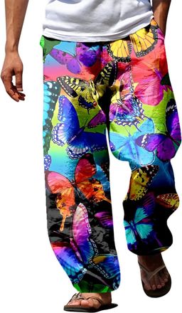 Generic Mens Harem Trousers, Long, Jogging Bottoms, Baggy with Print, Casual Trousers, Cotton Colourful Linen Trousers, Long Black Cargo Loose Casual Trousers