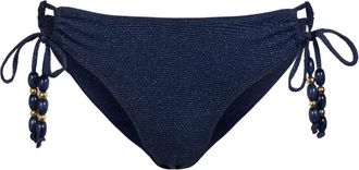 Change of Scenery Taryn Beaded Side-Tie Lowrise Hipster Bikini Bottom in Marine Blue Metallic at Nordstrom, Size X-Small
