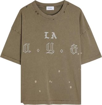 Askyurself La Ays Printed Distressed Cotton T-shirt - Grey - XL