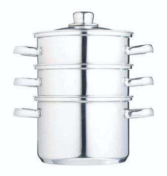 KitchenCraft Vaporera de 3 niveles de 18 cm en acero inoxidable plateado