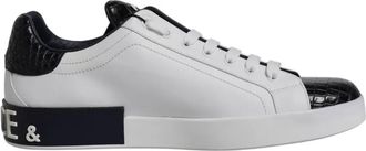 Dolce & Gabbana White Leather Logo Portofino Sneaker Mens Shoes (Pre-Owned)