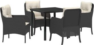 vidaXL Garden Dining Set with Cushion 5 pcs Black Poly rattan vidaXL