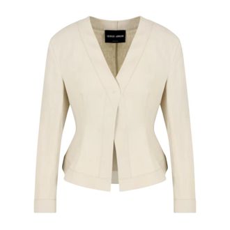 Giorgio Armani Light Jackets, female, Beige, S, Beige Linen Shirt Jacket with V-Neck