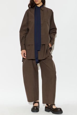 sacai Sacai Wool Shirt Dress, Womens, Brown