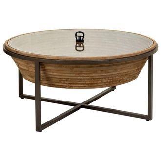 Wanderlust Deco Mesa de centro de madera, metal y cristal marron d102x46
