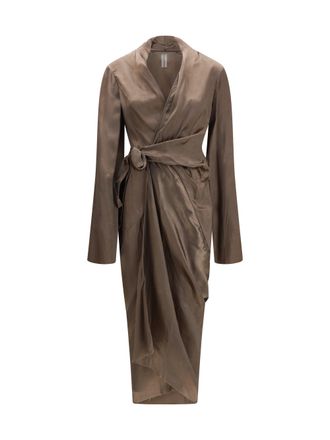 Rick Owens Womens Dress Asymmetric Wrap Cupro Dust