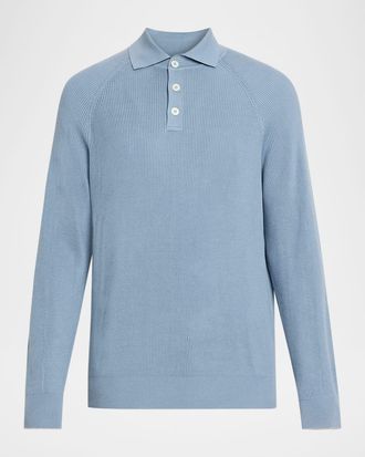 Brunello Cucinelli Men & apos;s Cotton English Rib Knit Polo Sweater