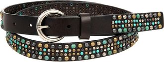 OLD TREND Amazonite Genuine Leather Studded Stitched Detail Belt in Coffee at Nordstrom, Size Medium