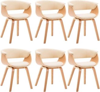 vidaXL Vidaxl - Sillas De Comedor 6 Uds Madera Curvada Y Cuero Sint&eacute;tico Crema