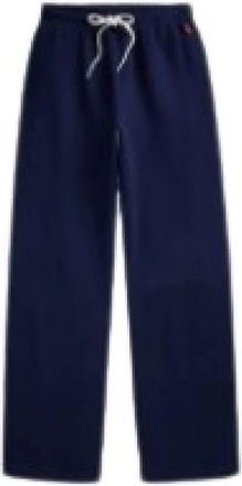 Polo Ralph Lauren Broeken, Dames, Blauw, M, Katoen, Drawstring Fleece Wide-Leg Sweatpant