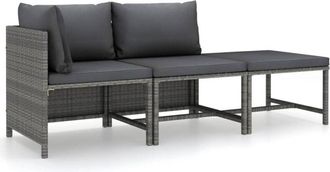 vidaXL Set De Muebles De Jard&iacute;n 3 Pzas Y Cojines Rat&aacute;n Sint&eacute;tico Gris Vidaxl
