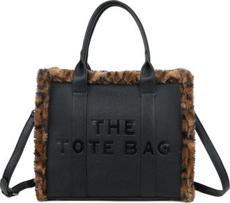 Generic Ladies Wooled Tote Bag Womens Winter Grab Handles Shoulder Handbag JM1673 (Black)