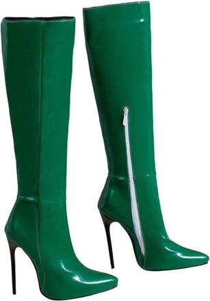 Generic Womens Knee High Heeled Boots Long Shaft Side Zipper Pu Leather Winter Party Boot