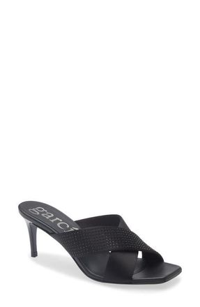 Pedro Garcia Idonna Crystal Studded Sandal in Black Satin at Nordstrom, Size 7.5Us
