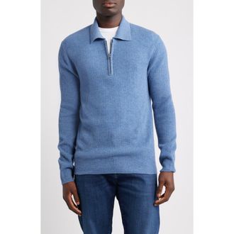 Rails Monty Ribbed Merino Wool Quarter Zip Polo Sweater in Cerulean Melange at Nordstrom Rack, Size Xx-Large