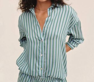 Bella Dahl Oversized Button Down In Emerald Surf Stripe