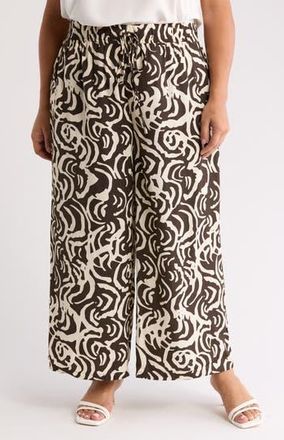 Adrianna Papell Print Wide Leg Drawstring Pants in Choc Walnut/Cream Large Swirl at Nordstrom Rack, Size 1X