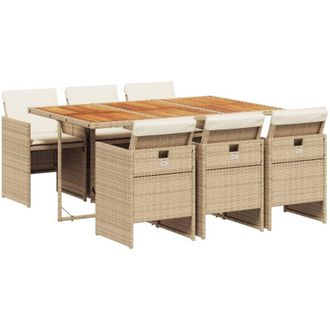 vidaXL Set Comedor De Jard&iacute;n 7 Pzas Con Cojines Rat&aacute;n Sint&eacute;tico Beige Vidaxl