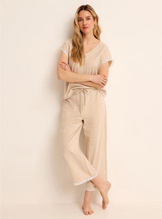 Miiyu Womens Lace-accent Supima cotton cap sleeve T-shirt