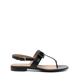 Emporio Armani Flat Sandals, female, Black, Size: 11 US Logo-plaque Leather Sandals