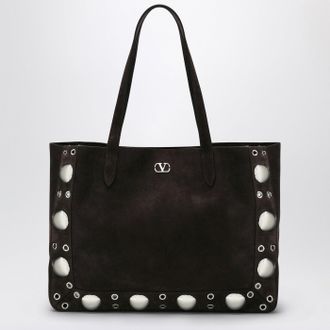 Valentino Garavani Medium Nellcôte Tote In Brown Suede
