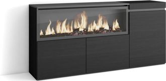 Skraut Home Aparador efecto madera negro 158x35x75cm chimenea efecto fuego